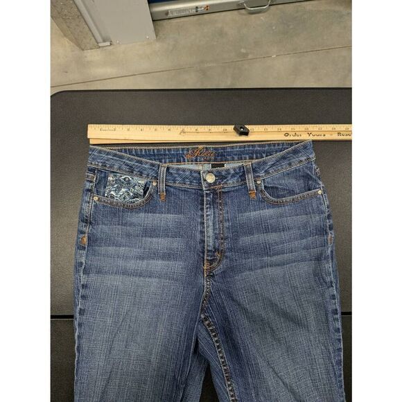 Kikit Jeans Flared Blue Denim Embroidered Pockets Pants Women's Size 12 - Picture 7 of 8